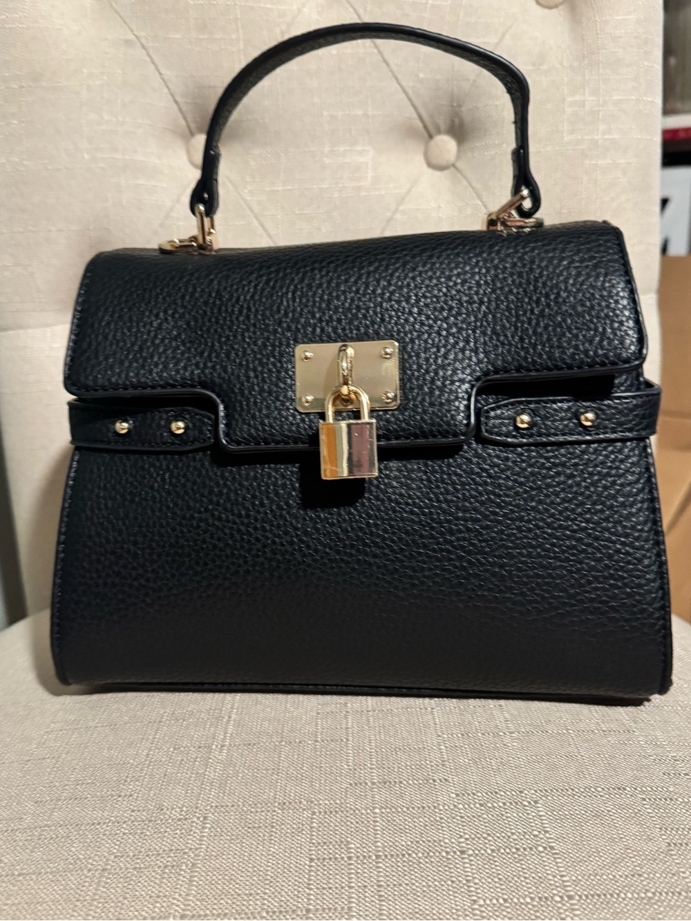Ello Structured BLACK Satchel with Gold-Tone Lock and Hardware. Baby B